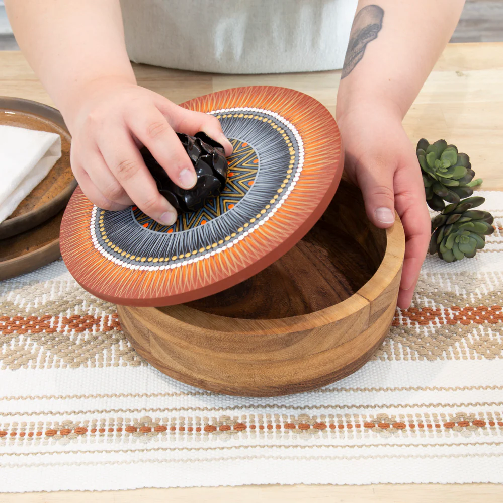 Hand-painted Parota Solid Wood Kitchen Tortillero/Basket - Image 34